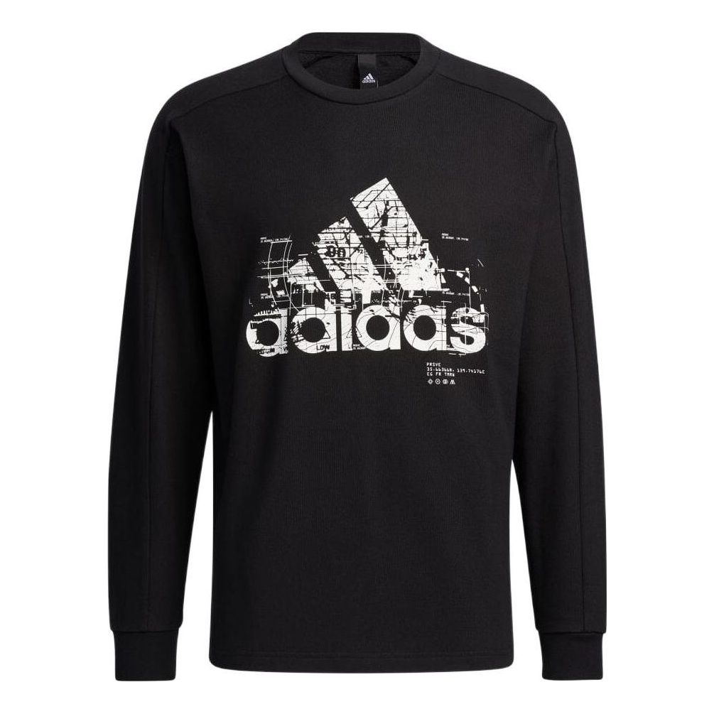 Men's adidas Logo Pattern Printing Round Neck Long Sleeves Japanese Version Black T-Shirt H39862