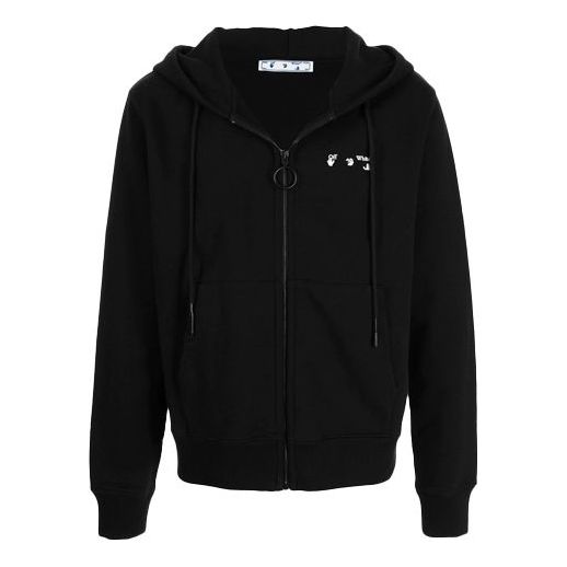 Off-White FW21 Casual Logo Printing Zipper Hooded Jacket Loose Fit Black OMBE001F21FLE0011001