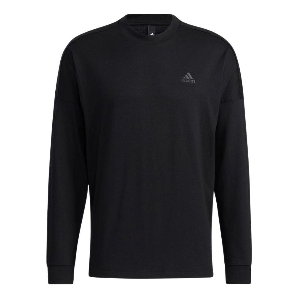 Men's adidas Solid Color Back Stripe Alphabet Printing Round Neck Long Sleeves Black T-Shirt HA1871