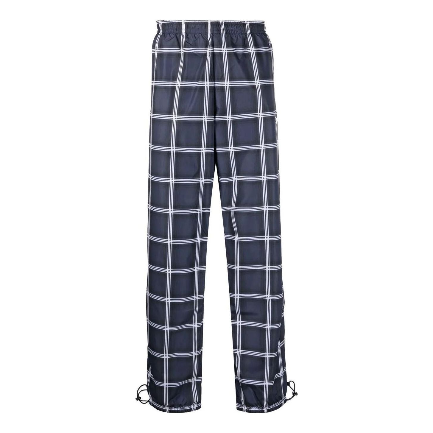Men's adidas Logo Plaid Straight Elastic Waistband Drawstring Casual Pants/Trousers Blue HC9471