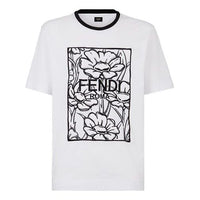 Men's FENDI Series Flowers Printing Round Neck Short Sleeve White FY0936ACNKF0QA0