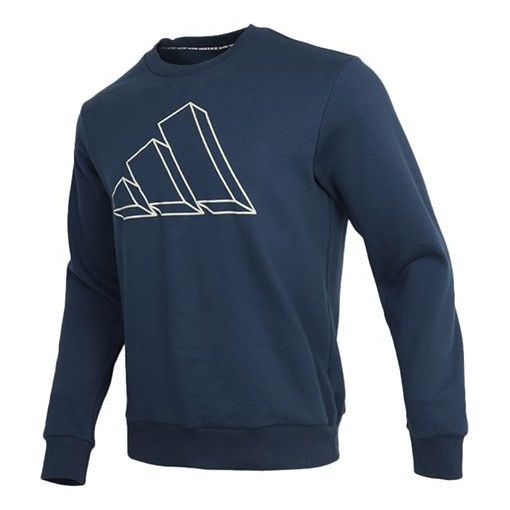 adidas M Fi Gfx Crew Sports 3D Logo Printing Round Neck Pullover Navy Blue GL5671