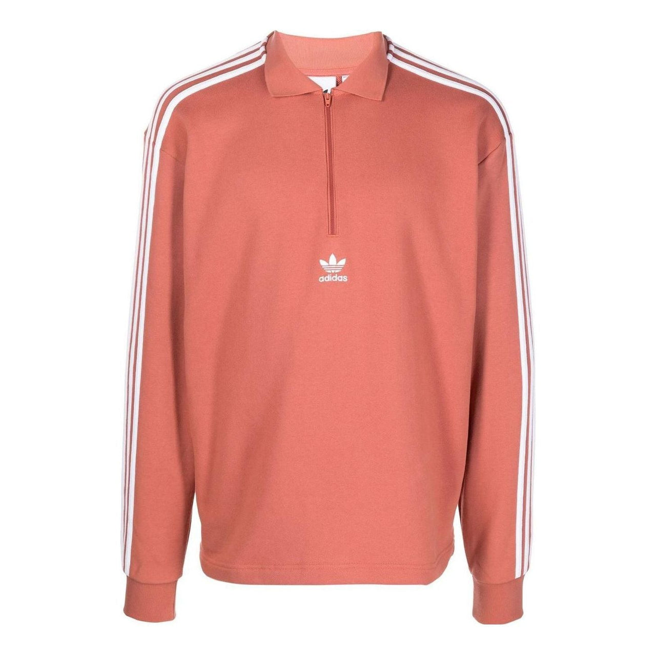 Men's adidas originals Logo Printing Pattern Stripe Lapel Half Zipper Long Sleeves Red HK7427