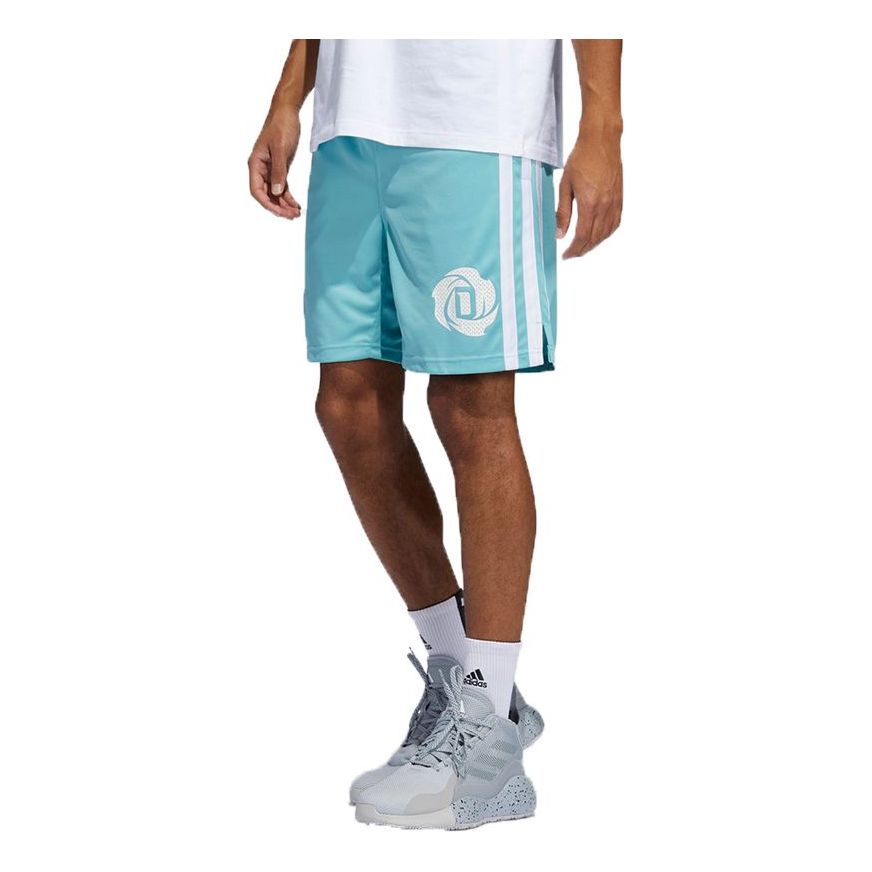 Men's adidas Rose Short Ross Stripe Patchwork Print Loose Basketball Sports Shorts Sky Blue GV4649