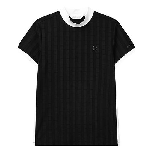 (WMNS) FILA Stripe High Collar Short Sleeve Black A11W135118F-BK