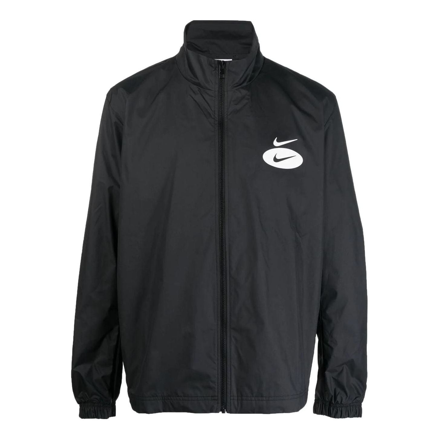 Men's Nike Swoosh Solid Color Chest Logo Printing Zipper Stand Collar Jacket Black DM5479-010