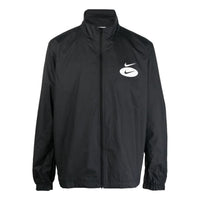 Men's Nike Swoosh Solid Color Chest Logo Printing Zipper Stand Collar Jacket Black DM5479-010