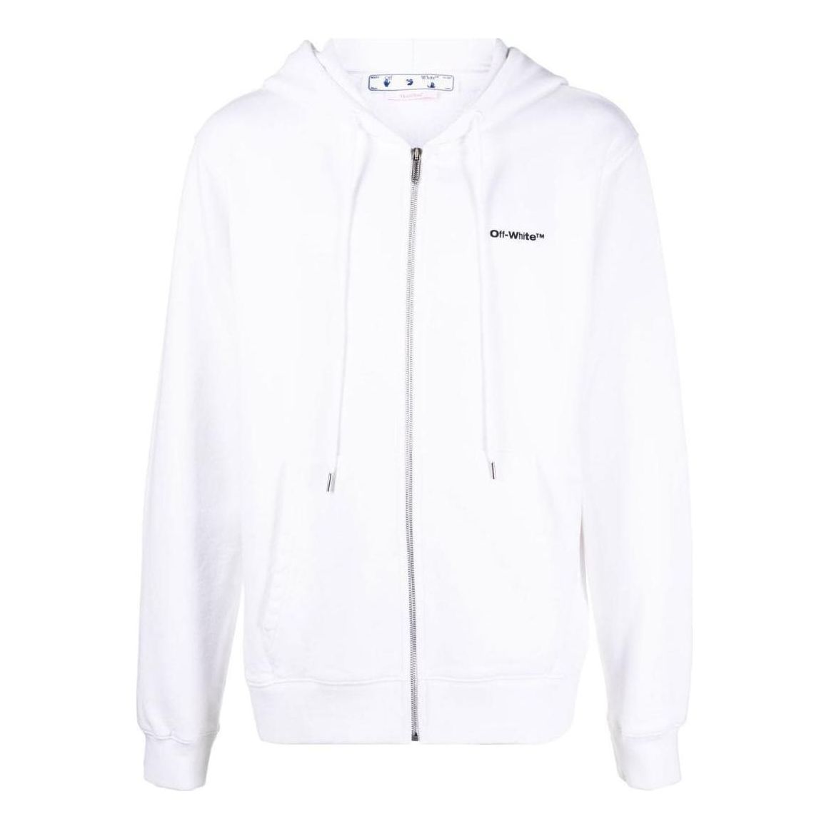 Men's Off-White SS22 Solid Color Logo Printing Zipper Hooded Long Sleeves Version White Jacket OMBE013F22FLE0070110