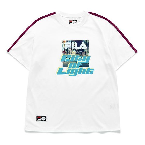 FILA FUSION Alphabet Printing Loose Round Neck Knit Short Sleeve White T11W136102F-WT