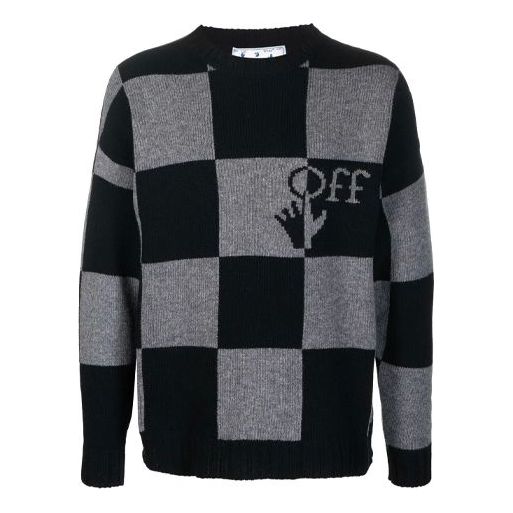 Men's Off-White FW21 Grid Logo Intarsia Knit Ordinary Version Black OMHE089F21KNI0011010