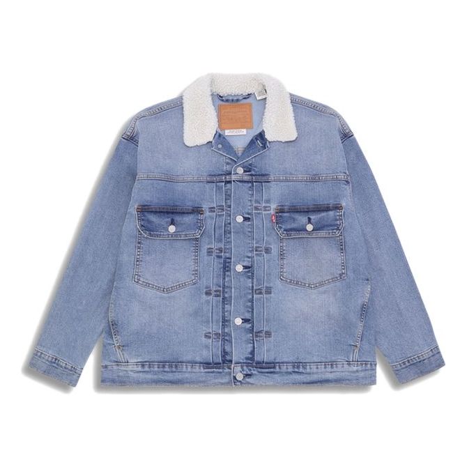 Men's Levis Series lamb's wool lapel Denim Jacket Blue 85242-0009