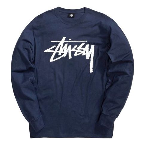 Men's Stussy Stock Longsleeve Tee Navy Blue 1994496