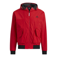 Men's adidas Logo Printing Solid Color Hooded Long Sleeves Jacket Red HC0267