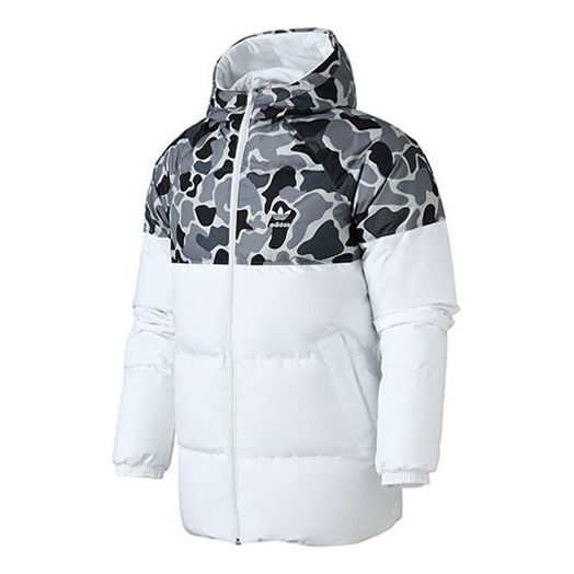 adidas originals Sports Camouflage Printing Splicing Reversible hooded down Jacket White DP8550