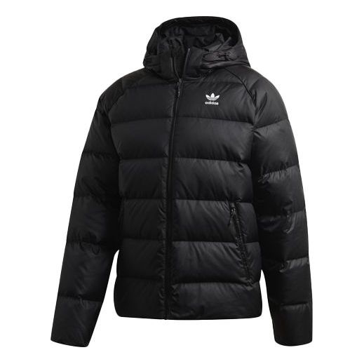 adidas originals Jacket Down Det Logo Zipper hooded down Jacket Black FI8196