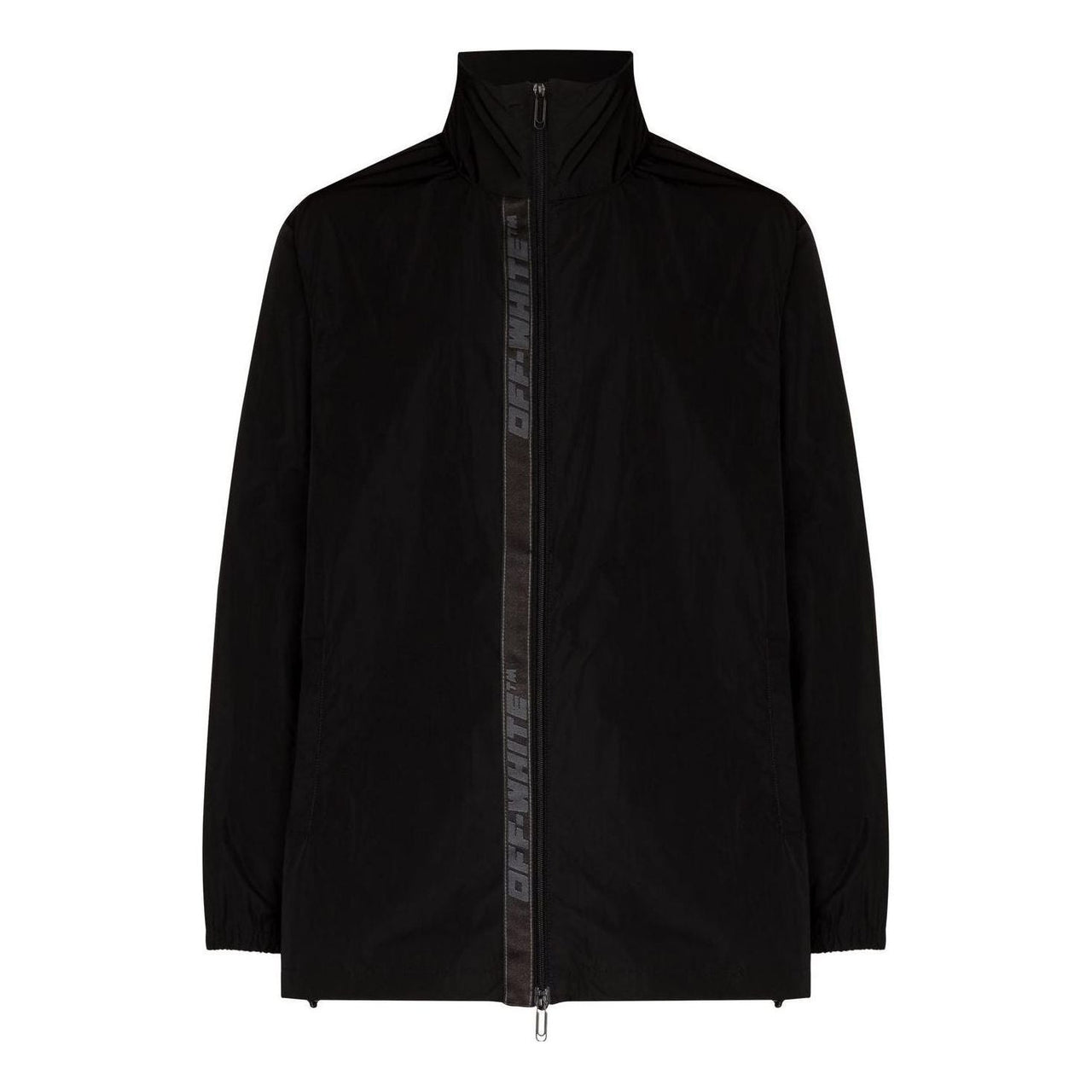 Men's Off-White FW22 Solid Color Logo Webbing Zipper Stand Collar Jacket Black OMEB032C99FAB00110001000