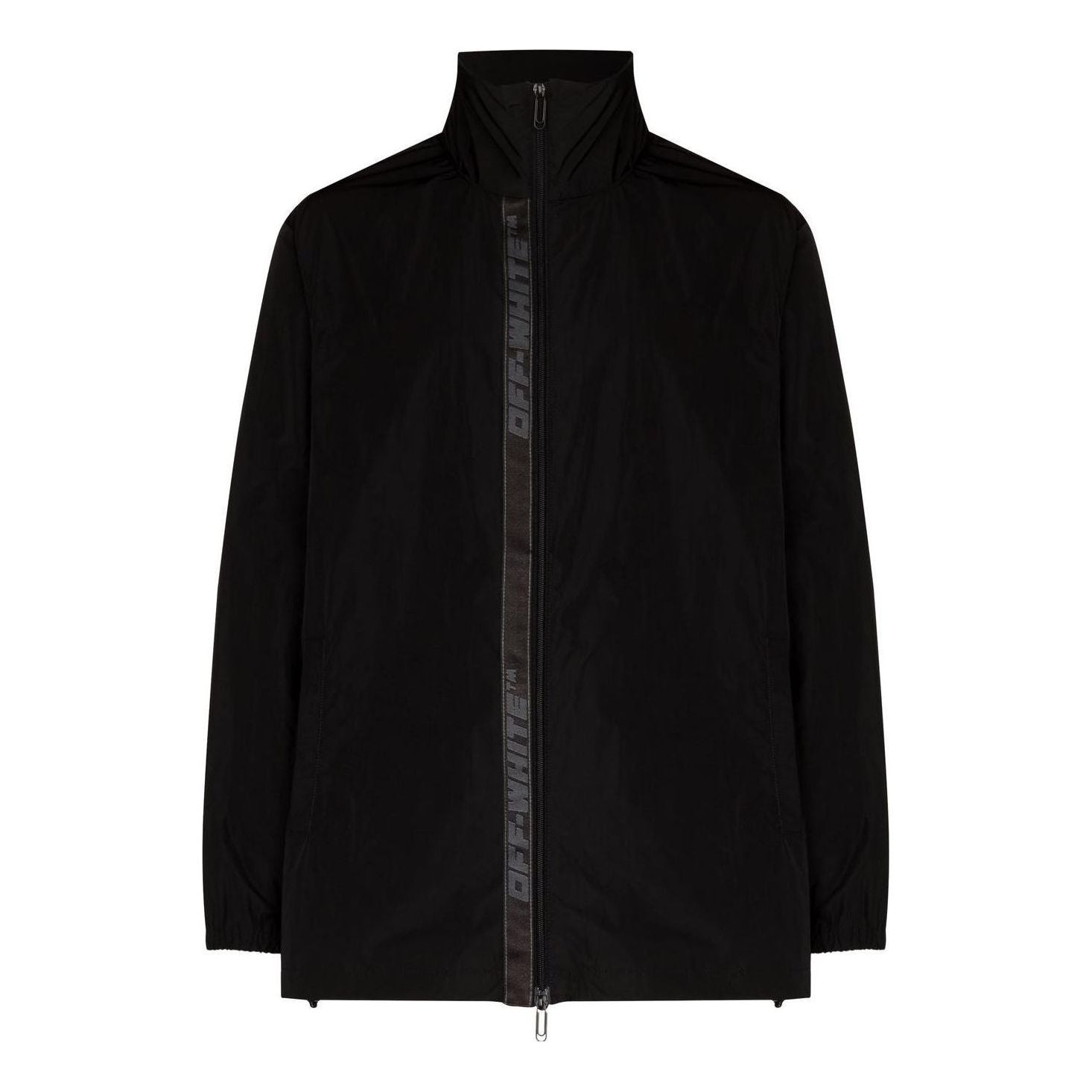 Men's Off-White FW22 Solid Color Logo Webbing Zipper Stand Collar Jacket Black OMEB032C99FAB00110001000