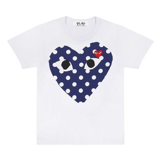 COMME des GARCONS PLAY Blue polka dots Pattern Short Sleeve White AZT233