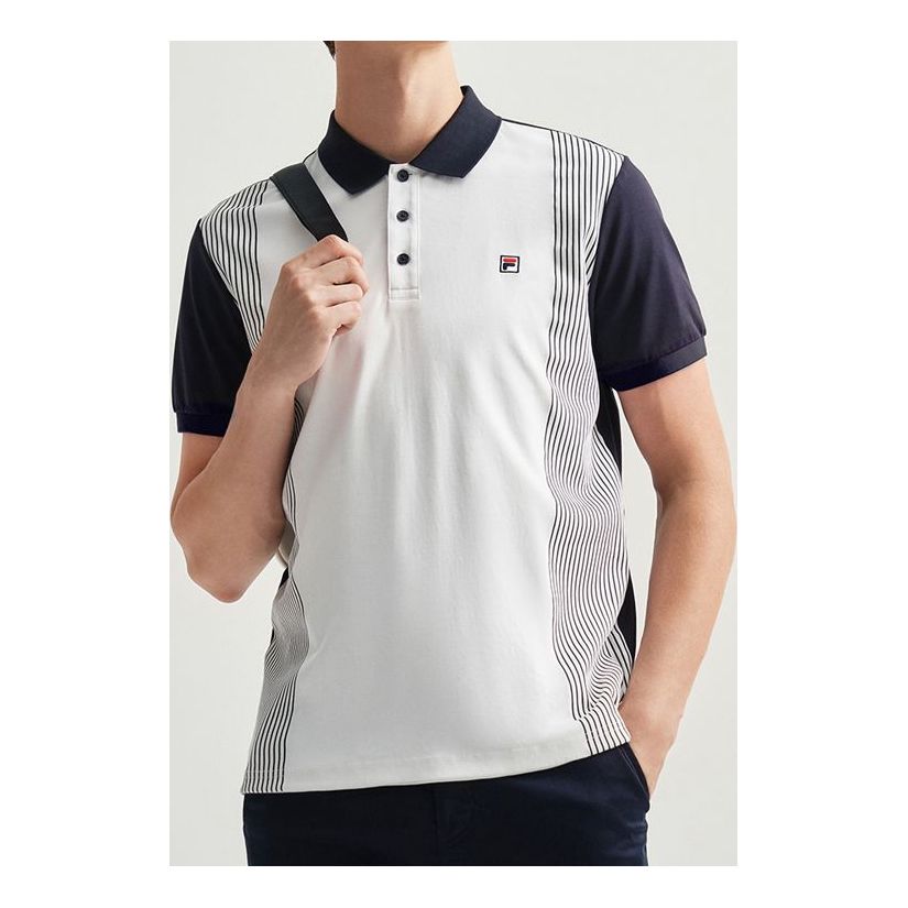 FILA Stripe Splicing Short Sleeve Polo Shirt Blue F11M031104F-NV