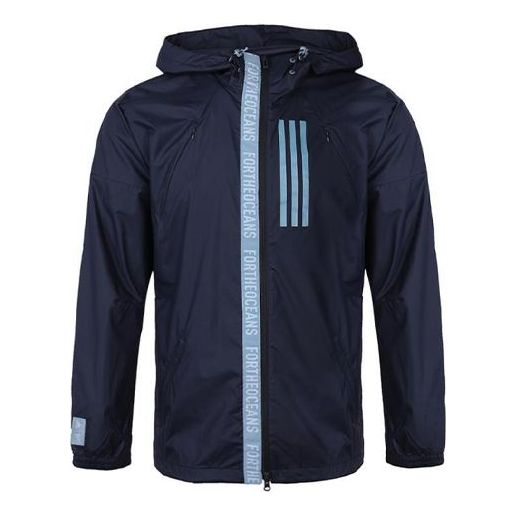 adidas Casual Training Sports Windproof Hooded Jacket Navy Blue EB7600