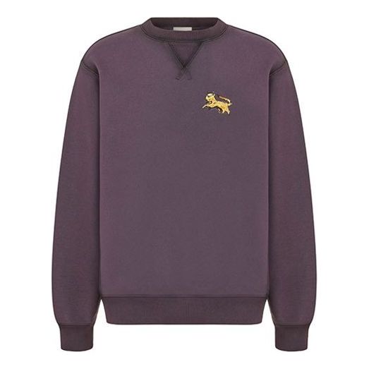 Men's DIOR FW21 Chest Lion Pattern Embroidered Pullover Lavender 143J687B0531-C340