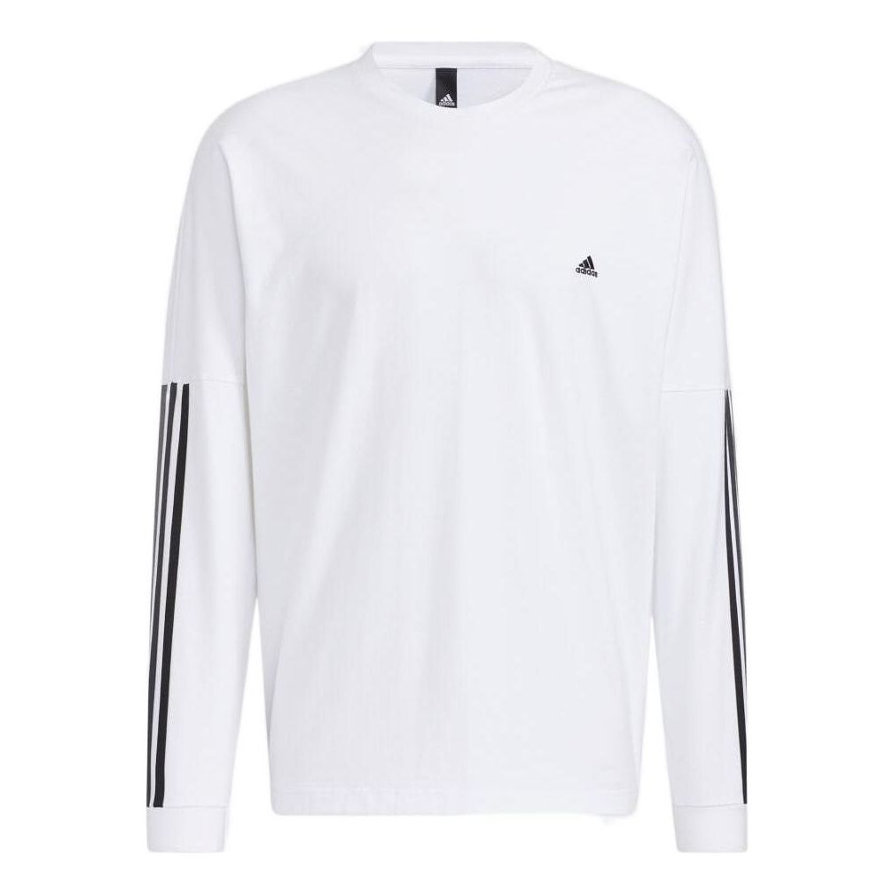 Men's adidas Stripe Logo Printing Round Neck Long Sleeves White T-Shirt HC9978
