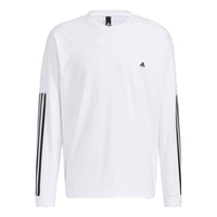 Men's adidas Stripe Logo Printing Round Neck Long Sleeves White T-Shirt HC9978