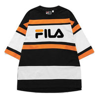 FILA FUSION Stripe Loose Knit Short Sleeve Black T11M125117F-BK