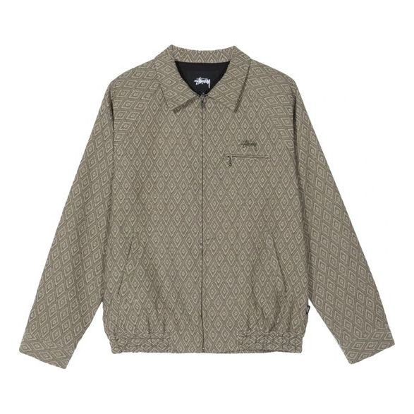 Stussy Bryan Diamond Rhombus Full Print Pattern Unisex Khaki Jacket 115491