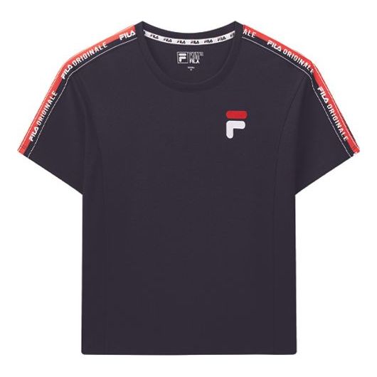 (WMNS) FILA Logo Alphabet Printing Side Stripe Colorblock Short Sleeve Blue F51W018103F-NV