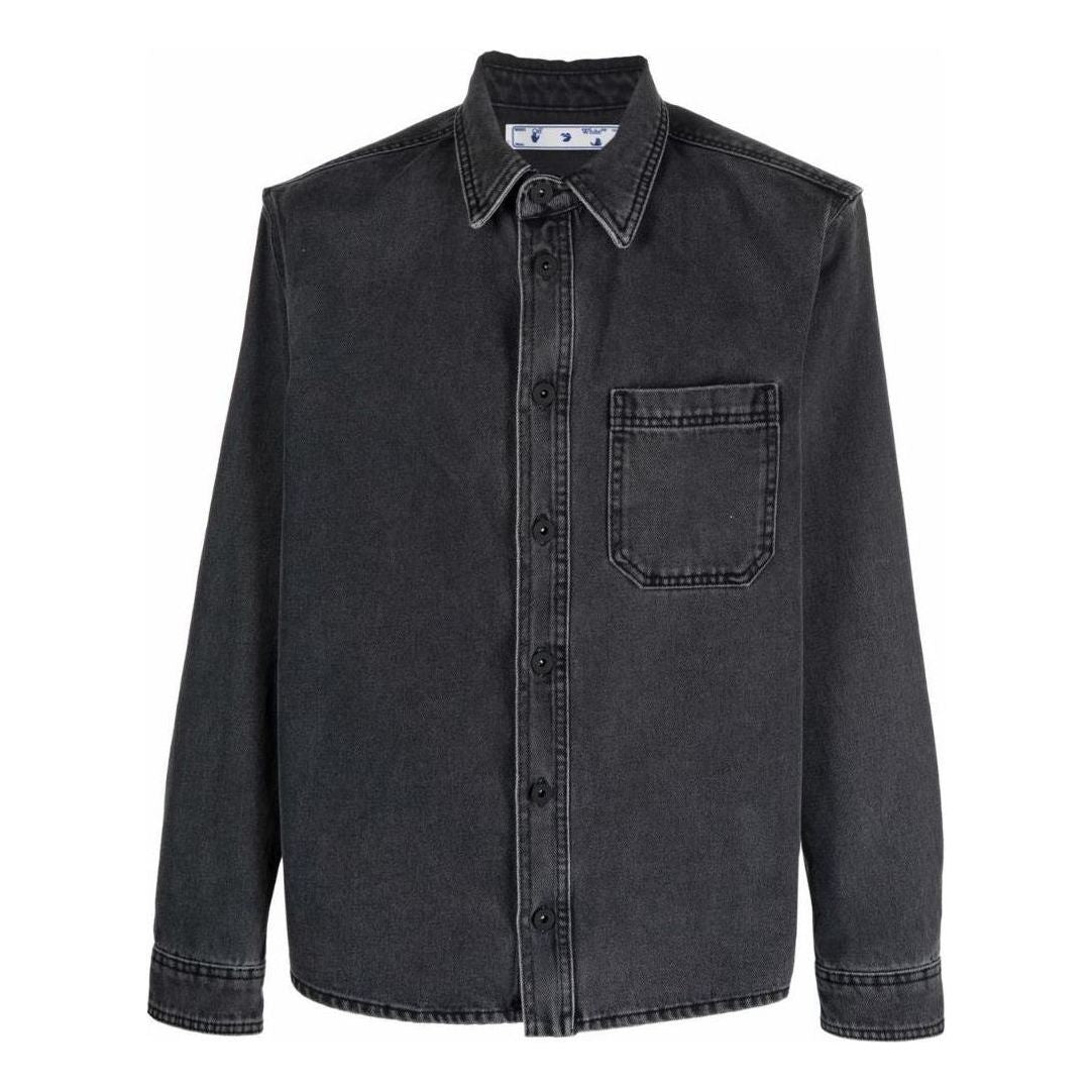 Men's Off-White SS22 Lapel Long Sleeves Denim Gray Shirt OMYD027F21DEN00206010601
