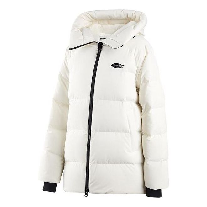 (WMNS) Skechers SKX Logo Printed Long Down Jacket 'White Black' P422W002