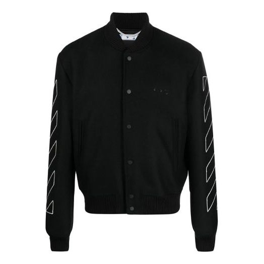 Men's Off-White Diagonal Stripes Long Sleeves Jacket Loose Fit Black OMEA267F21FAB0021001