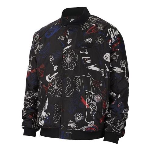 Nike Version Geometry Pattern Printing Zipper aviator Jacket Black CJ5042-010