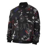 Nike Version Geometry Pattern Printing Zipper aviator Jacket Black CJ5042-010
