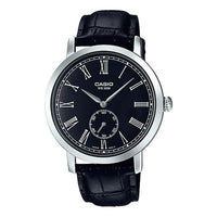 Men's CASIO ENTICER Series Quartz Watch Leather Strap Dial 50m Waterproof Mens Black Analog MTP-E150L-1B