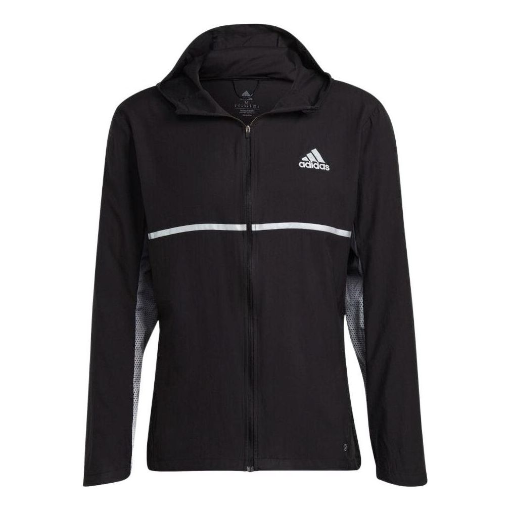 Men's adidas Own The Run Colorblock Jacket Long Sleeves hooded Version Black HB9154