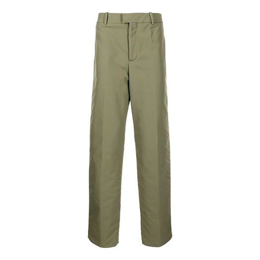 Men's Off-White Solid Color Straight Casual Pants/Trousers Loose Fit Green OMCA194F21FAB0015500