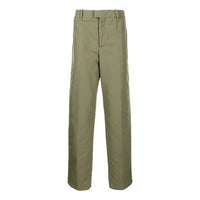 Men's Off-White Solid Color Straight Casual Pants/Trousers Loose Fit Green OMCA194F21FAB0015500