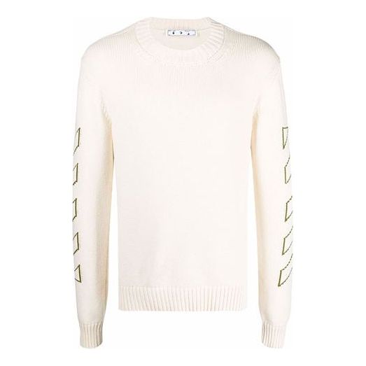 Men's Off-White FW21 Arrow Pattern Knit Long Sleeves Round Neck Wool Sweater White OMHE087F21KNI0016155