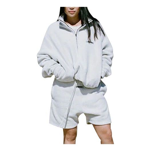 FOG Essentials SS20 Graphic Logo High Collar Plush Half Zipper Long Sleeves light grey FOG-SS20-112