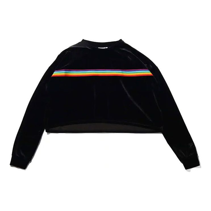 (WMNS) FILA x Atmos Pink Crossover Multi-Color Stripe Casual Pullover Long Sleeves Black FL3551-08