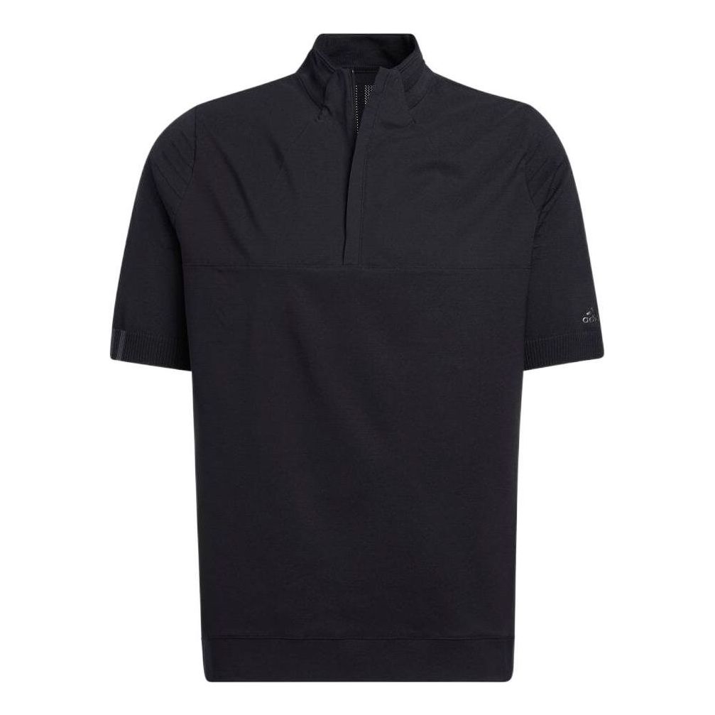 Men's adidas Solid Color Stand Collar Pullover Short Sleeve Black T-Shirt H61759