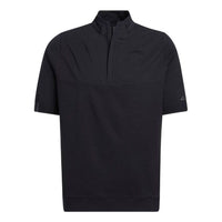 Men's adidas Solid Color Stand Collar Pullover Short Sleeve Black T-Shirt H61759