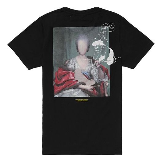 Men's Off-White Back Photo Printing Short Sleeve Black T-Shirt OMAA027E191850051088