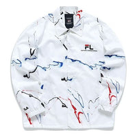 Men's FILA FUSION x FUTURA Crossover Splash Ink Full Print Casual Coach Loose Jacket White T11M138701F-WT