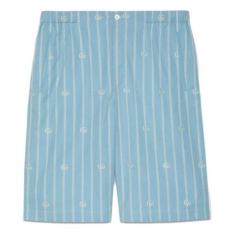 Gucci GG Striped Cotton Shorts For Men Blue 618597-ZAEF1-4681