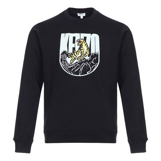 Men's KENZO Embroidered Cotton Round Neck Long Sleeves Black F96-5SW125-4X6-99