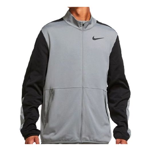 Nike DRI-FIT logo Colorblock Stand Collar Knit Training Jacket Gray CU4948-084