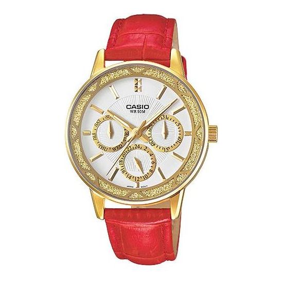 CASIO Leather Red Strap Analog LTP-2087GL-4AV